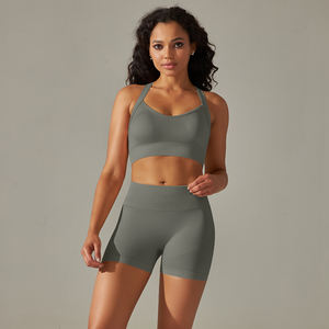 Vente en gros Vêtements <span class=keywords><strong>de</strong></span> sport Ensemble 2 pièces <span class=keywords><strong>de</strong></span> yoga pour femmes Soutien-gorge Ensemble short sans couture Leggings pour femmes - Product Image 1