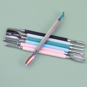 Stainless Steel Cuticle Pusher Rubber Tipped Nail Cleaner Mini Custom Logo White Peeler Scraper Cuticle Pusher