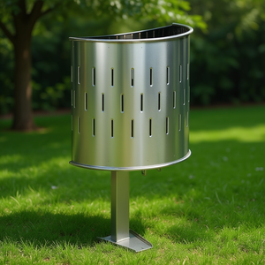 Cestino per Rifiuti Semicircolare in Acciaio Inox 30 L da Parete per Uso Esterno - Product Image 3