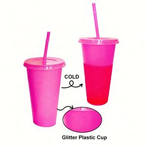 Gobelets magiques en plastique personnalisés avec logo, 16oz/24oz, à paillettes et changeant de couleur, avec paille, sans BPA, pour le camping (vente en gros) - Product Image 3