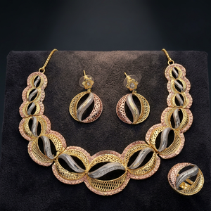 Wholesale 3 Tone Plated Forming Short <b>Necklaces</b> Set, Tri Color Women's Fashion Jewelry, Brass Box Chain Multi-Tone <b>Necklaces</b> Set - Product Image 1