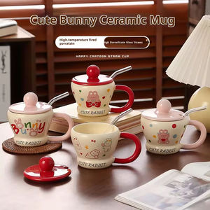 Creative Hand-Pinched Cute <b>Bunny</b> <b>Mug</b> Lid Straw High Quality Bone China Heat-Resisting Durable Ceramic Cup for Coffee Tea Water - Product Image 2