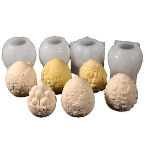 <strong>Easter</strong> <strong>Egg</strong>-shaped Silicone Candle Cake Mold Embossed Butterfly Four-leaf Grass <strong>Hen</strong> Pattern 6*6cm 200C Heat Resistant ZIMU Brand - Product Image 2