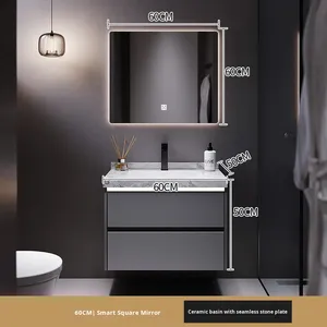 Mueble de Baño Moderno Minimalista con Lavabo Integrado de Cerámica sin Juntas, Iluminación y <span class=keywords><strong>Espejo</strong></span> <span class=keywords><strong>Antivaho</strong></span> - Product Image 6