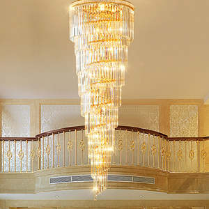 Decoración colgante Luz Hotel extra grande largo espiral araña de cristal de lujo para Villa escalera - Product Image 1