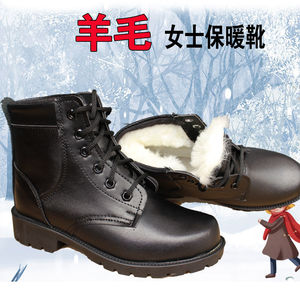 Botas de nieve para mujer, forradas de lana, negras, de tacón medio, con cordones delanteros, estilo Martin, para exteriores - Product Image 5