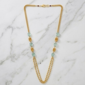 Zyvory 925 Silver Antique Mala <b>Necklace</b> Green Beads Traditional <b>Long</b> Chain Ethnic Jewelry Women Hall Mark Certified Festive Wear - Product Image 2