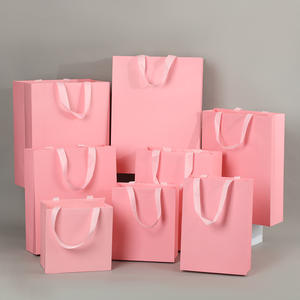 Şirket logosu ile özel lüks promosyon süpermarket sergi mat M şekli alt pembe kağıt torba - Product Image 1