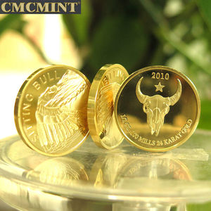 Moneda conmemorativa de Metal 3 Ronda 1/2 Oz 100 Mills Chapado en oro Indio "Toro sentado" Moneda de desafío redonda Monedas personalizadas 3D - Product Image 6