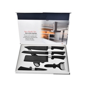 Ensemble de couteaux de cuisine en acier inoxydable 6 pièces avec revêtement noir antiadhésif, ciseaux de cuisine avec boîte cadeau - Product Image 2