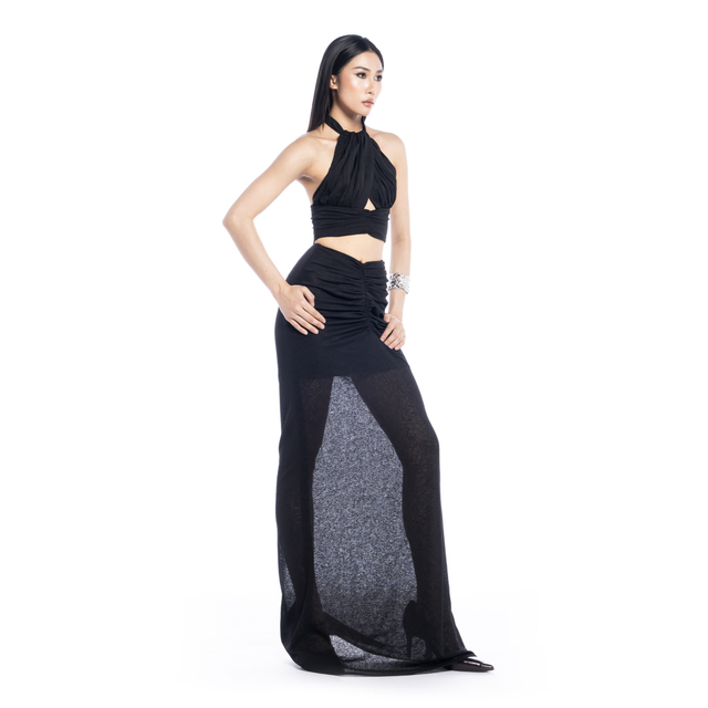 ODM Trumpet Gown Halter Neckline Knitted Bodycon Maxi Dresses Halter Set Women's Clothing Party Dress