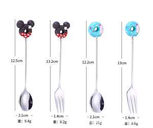 Cuchara de acero inoxidable 304, cuchara de dibujos animados para niños, tenedor, donut, cuchara de café, tenedor de fruta de tres dientes, tenedor de postre, cuchara - Product Image 5