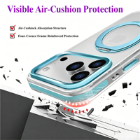 Étui magnétique ergonomique avec béquille rotative pour iPhone 16 17, coque rigide en acrylique transparent, boutons métalliques pour usage quotidien