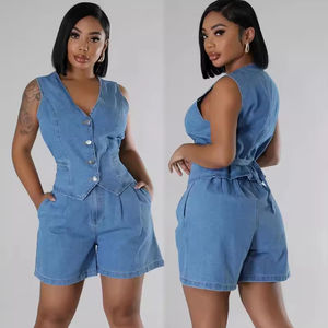 Set di jeans da <span class=keywords><strong>donna</strong></span> senza spalline di alta moda Sexy da <span class=keywords><strong>donna</strong></span> estate alla moda due pezzi Set di <span class=keywords><strong>abbigliamento</strong></span> da <span class=keywords><strong>donna</strong></span> - Product Image 1