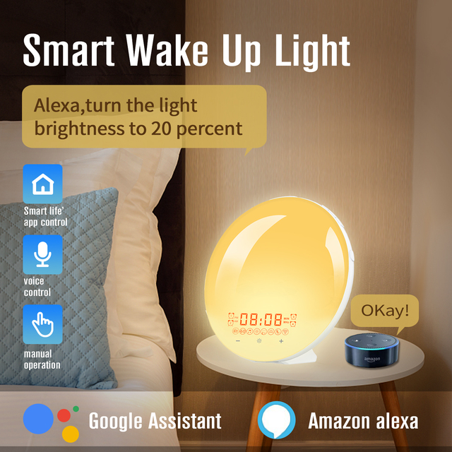 Smart Alarm Clock Wake up Light Sunrise Simulation Bedside Lamp with APP Control Snooze Function OEM ODM Manufacturer