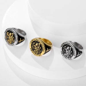 Punk Biker Christian Cross Statement Siegelringe St Christopher Schützen Sie uns Ring für Männer Edelstahl Religiöser Amulett ring - Product Image 3