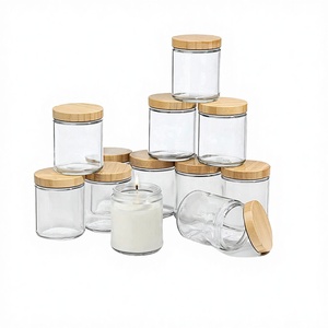Hot Sale 12 Pack 8 OZ Thick Glass Candle Stand with Bamboo <b>Lids</b> Bulk Clear Round for Making Candles Offset Printing - Product Image 2