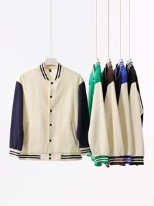 Fabricants de vêtements personnalisé printemps et automne haute qualité 380 grammes veste de baseball à couleur bloquée sweat à capuche ample à manches longues - Product Image 6