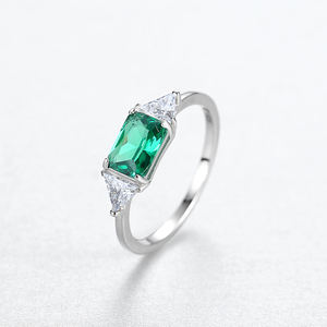CZCITY joyería fina boda plata Esmeralda promesa esterlina 925 compromiso para mujer anillo de piedra verde - Product Image 4