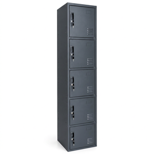 Armoire de rangement en acier noire à 5 compartiments avec serrures et aérations, unité de rangement autonome pour salle de sport - Product Image 1