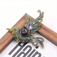 Nouvelle broche en verre avec oiseau coloré en strass, broche vintage pour femmes, colibri, corsage animal, accessoire