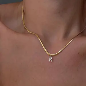 Gepersonaliseerde Vrouwen Mode Sieraden Eerste Letter Ketting 18K Goud Roestvrij Staal Visgraat Ketting Zirkoon Letter Ketting