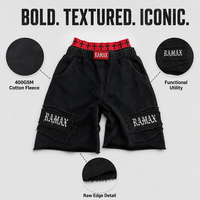 RAMAX Short cargo homme 400GSM noir délavé, double ceinture, style vintage grunge Y2K streetwear gothique croix, en gros