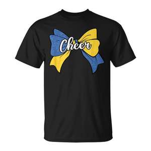 Camiseta de Animadora con Lazo Coquette Azul y Amarillo, Ropa de Animadora - Product Image 1