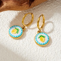 Boucles d'oreilles pendantes en acier inoxydable de style français, plaquées or 18 carats, avec émail en forme de citron
