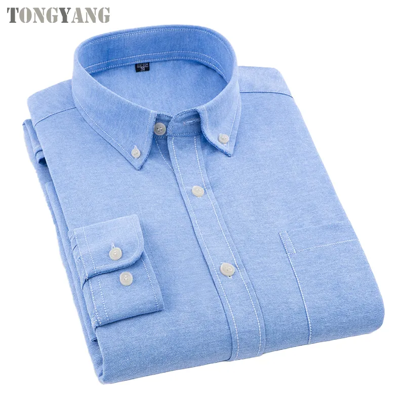 TONGYANG Herren Oxfordhemd langärmelig solide Farbe 60 % Baumwolle 40 % Polyester Frühling Herbst Herrenhemd mehrfarbig mit Tasche