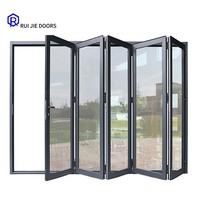 Porte pliante en aluminium moderne pour patio extérieur avec verre trempé, portes pliantes verticales à double battant