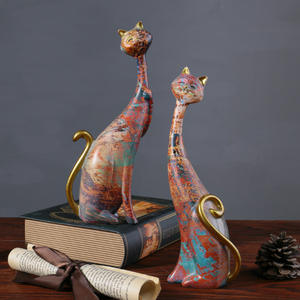 Decoración de escritorio para el hogar y la Oficina, escultura artística de resina de animales, dos pinturas al óleo de gatos, estatuas - Product Image 2
