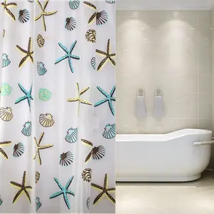 Мыльницаемая, экологически чистая PEVA подкладка для ванной, водонепроницаемая с люверсами, многоцветная занавеска для душа в виде морской звезды