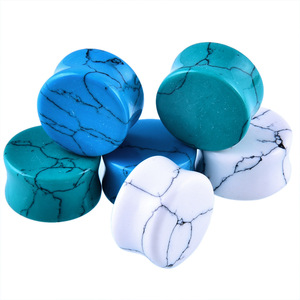 Simples pierres précieuses, bijoux pour le <span class=keywords><strong>corps</strong></span>, <span class=keywords><strong>piercing</strong></span>, magnifique pierre turquoise, 12mm, Bouchons d'oreille - Product Image 2