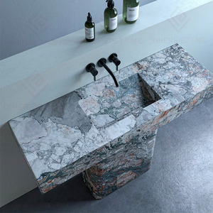Lavabo a colonna in marmo travertino naturale, stile nordico moderno minimalista di lusso, da appoggio per bagno - Product Image 5