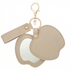 Apple-Shaped PU Leather Compact <b>Mirror</b> Keychain Red Double-Sided Travel Pocket <b>Mirror</b> With Swivel <b>Foldable</b> Design - Product Image 4