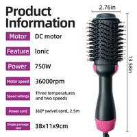 Sèche-cheveux brosse 2-en-1 à air chaud et peigne lissant pour cheveux bouclés, usage domestique et hôtelier, logo personnalisé gratuit, faible MOQ