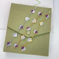 Bracelet en argent S925 original trèfle à quatre feuilles porte-bonheur, agate naturelle, calcédoine, motif cinq fleurs, Van Cleef, cadeau du catalogue