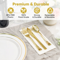 Ensemble de vaisselle jetable en PET de 350 pièces, écologique, sans BPA, kit complet de vaisselle, assiettes, tasses, couverts, serviettes, pour mariage, fête