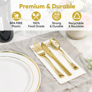 Ensemble de vaisselle jetable en PET de 350 pièces, écologique, sans BPA, kit complet de vaisselle, assiettes, tasses, couverts, serviettes, pour mariage, fête - Product Image 5