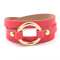 Bracelet en cuir PU, bracelet à anneau doré avec fermoir à ressort pour clés, vente en gros