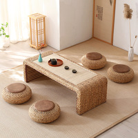 Table basse en rotin tressé artisanal YeeyaHome, structure en bois massif, tabouret tatami, table de sol zen japonaise pour balcon
