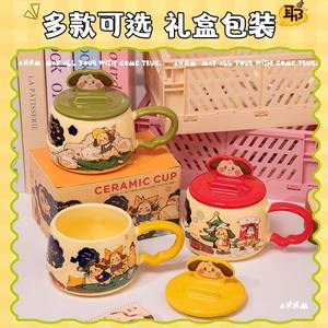 Mignonne tasse en céramique à motif de dessin animé avec couvercle et poignée, tasse individuelle pour usage domestique, cadeau hiver 2025 - Product Image 2