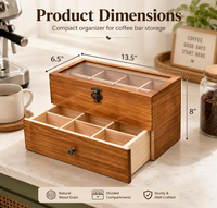 Boîte de rangement multifonctionnelle pour sachets de thé en bois avec fenêtre en acrylique, 2 étages, 14 compartiments, grande capacité, porte-sachets de thé