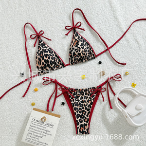 Nouveau maillot de bain deux pièces imprimé léopard style européen et américain 2025 pour femme, bikini de plage haut de gamme avec lacets - Product Image 1