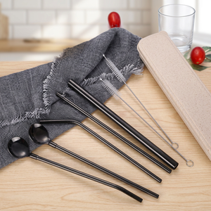 Minimalist Metal <b>Drinking</b> <b>Straws</b> 4-Pack Reusable Bar Accessories Black - Product Image 5