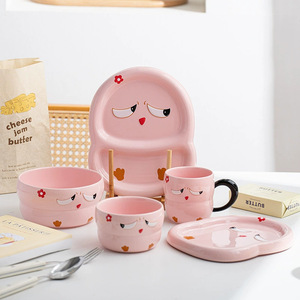 Tigela de Arroz Cerâmica Divertida e Fofa para Crianças, Tigela de Sopa, Prato de Jantar, Caneca, Prato com Divisória e Design Simples - Product Image 3