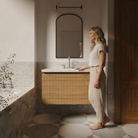 Meuble-lavabo suspendu moderne avec vasque en céramique et tiroirs de rangement