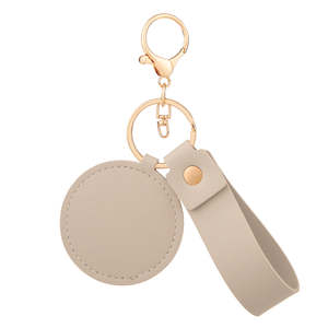 Mini Round PU Leather <b>Compact</b> Make-up <b>Mirror</b> Keychain Multi-colored Slim Travel Pocket Single Sided Swivel 3X Magnification - Product Image 5