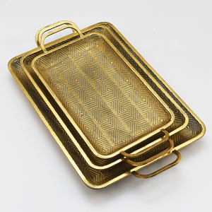 Khay Phục Vụ Cao Cấp Màu Vàng Hình Chữ Nhật Có Tay Cầm Lễ Hội Hồi Giáo Phục Vụ Trái Cây Sấy Khô Khay Đựng Trang Sức - Product Image 1
